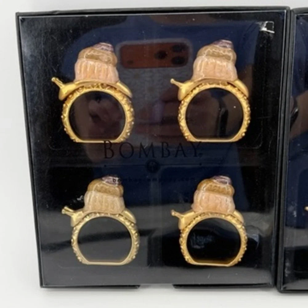 Bombay Company Gold Tone Metal‎ Enamel Snail Napkin Rings Set of 12 Table Decor